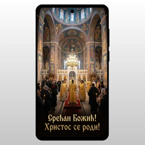 Čestitka Hristos Se Rodi Liturgija Unutrasnjost crkve tokom bozicne liturgije