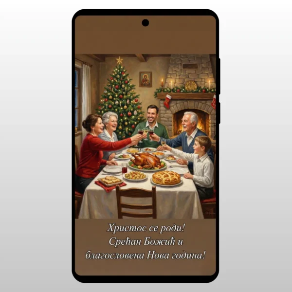 Čestitka Hristos Se Rodi Porodični Ručak Srecna porodica za bozicnom trpezom