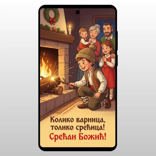 Deca pored kamina i badnjaka