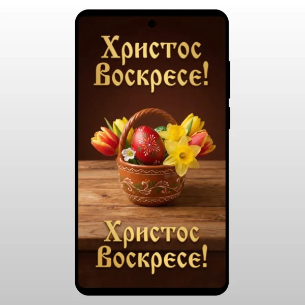 Čestitka Hristos Voskrese Cvetna Korpa Pletena korpa sa jajima i zutim narcisima