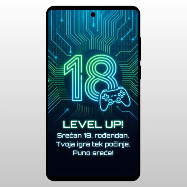 Čestitka Za 18 Rođendan Cyber Tech Stil Maticna ploca i zeleni kod sa brojem 18
