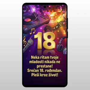 Čestitka Za 18 Rođendan Disko Neon ŽUrka Disko kugla, zvucnici i neon svetla