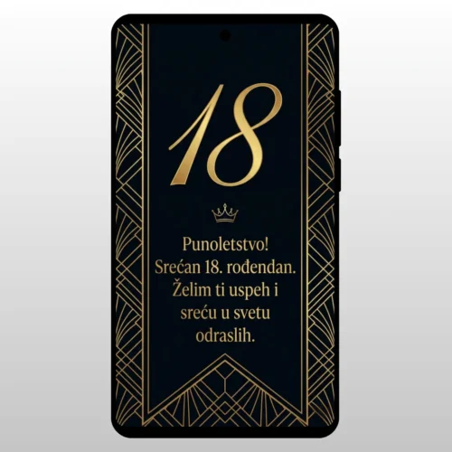 Čestitka Za 18 Rođendan Elegantni Art Deco Crno-zlatni geometrijski uzorak Gatsby stil