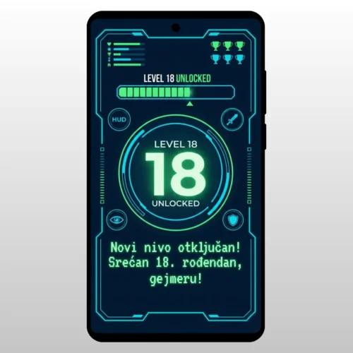 Čestitka Za 18 Rođendan Gejmerski Level up HUD ekran iz igrice sa brojem 18