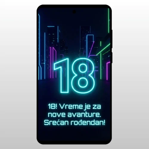 Čestitka Za 18 Rođendan Moderni Neon Sjaj Plavi neon broj 18 na tamnoj pozadini