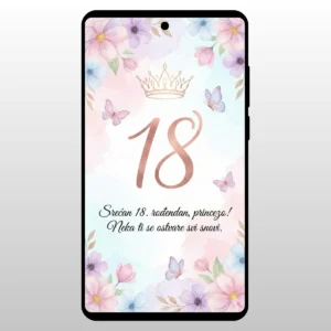 Zlatna kruna i leptirici na roze pozadini