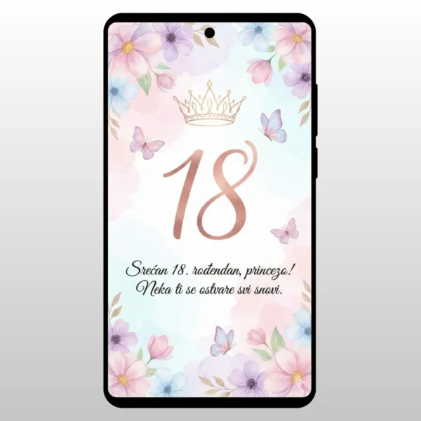 Zlatna kruna i leptirici na roze pozadini