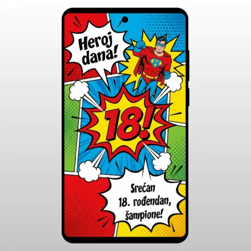 Čestitka Za 18 Rođendan Strip Pop Art Strip oblacic sa tekstom Srecan 18.