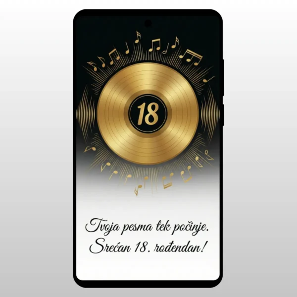 Čestitka Za 18 Rođendan Zlatna Muzička Ploča Zlatna ploca i muzicke note
