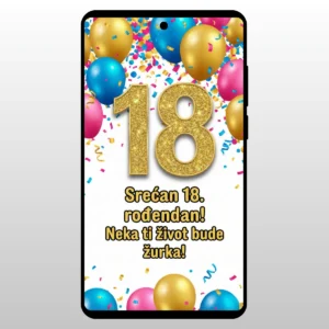 Sareni baloni i konfete sa brojem 18