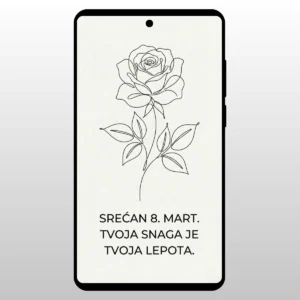 Čestitka Za 8 Mart Minimalizam Ruža Jednostavan linijski crtez ruze na beloj pozadini