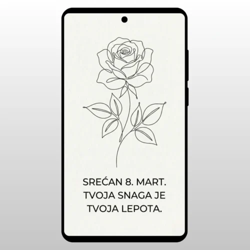 Čestitka Za 8 Mart Minimalizam Ruža Jednostavan linijski crtez ruze na beloj pozadini