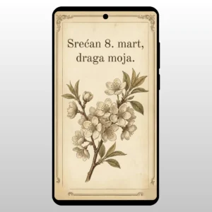 Čestitka Za 8 Mart Vintage Botanika Sepia crtez cvetne grane na starom papiru