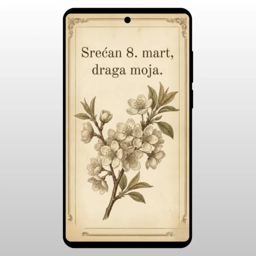 Čestitka Za 8 Mart Vintage Botanika Sepia crtez cvetne grane na starom papiru