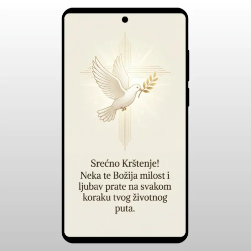 Čestitka Za Krštenje Deteta Beli golub (Sveti Duh) sa maslinovom grancicom