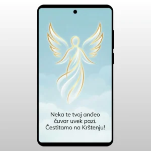 Čestitka Za Krštenje Plavi Anđeo Svetleca silueta andjela na plavoj pozadini