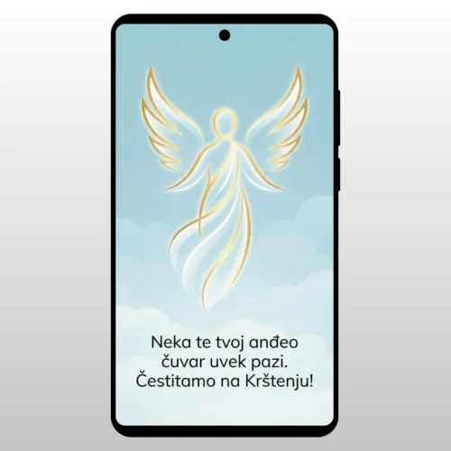 Čestitka Za Krštenje Plavi Anđeo Svetleca silueta andjela na plavoj pozadini