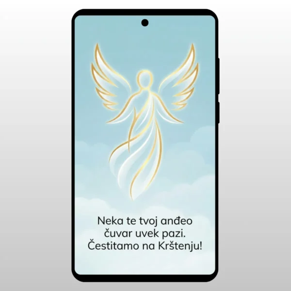 Čestitka Za Krštenje Plavi Anđeo Svetleca silueta andjela na plavoj pozadini