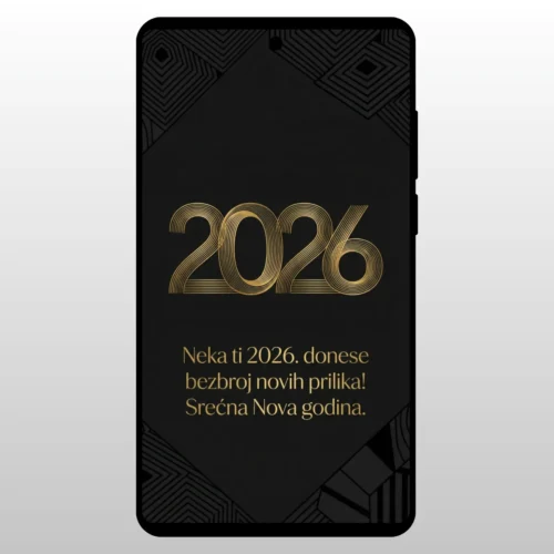 Čestitka Za Novu Godinu Crna Elegancija Crna pozadina sa zlatnim tekstom 2026