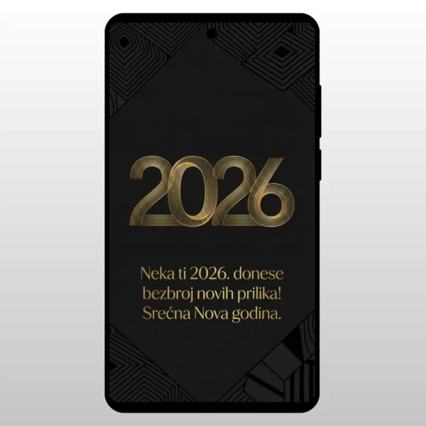 Crna pozadina sa zlatnim tekstom 2026