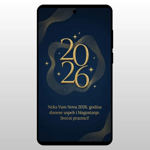 Čestitka Za Novu Godinu Plava Otmenost Tamnoplava pozadina sa zlatnim dekoracijama