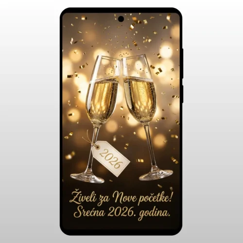 Čestitka Za Novu Godinu ŠAmpanjac Zdravica Zlatne case i sljokice