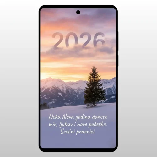 Čestitka Za Novu Godinu Zimsko Jutro Izlazak sunca iznad sneznih planina