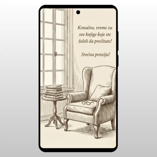 Čestitka Za Odlazak U Penziju Fotelja Knjige Crtez udobne fotelje pored prozora sa knjigama