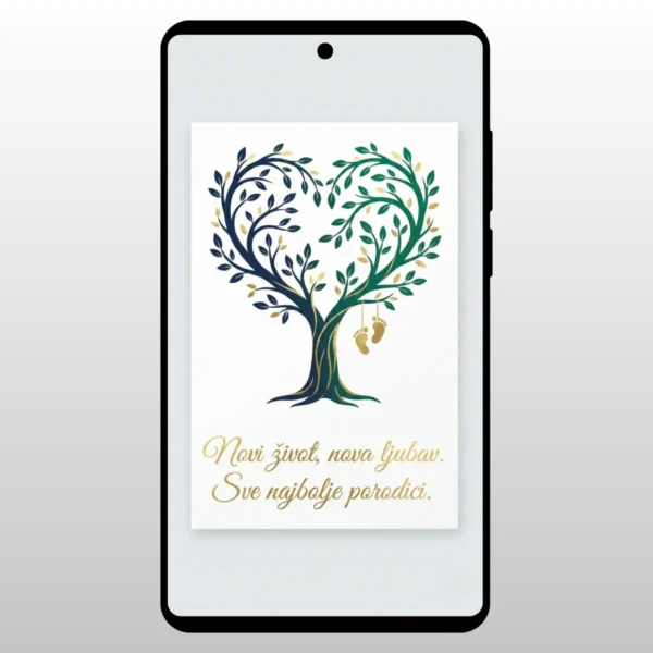 Grafika drveta cija krosnja formira oblik srca na beloj pozadini