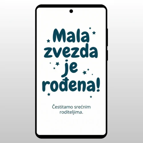 Tipografska cestitka sa plavim tekstom Mala zvezda je rodjena