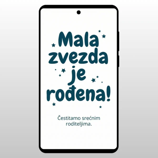 Tipografska cestitka sa plavim tekstom Mala zvezda je rodjena