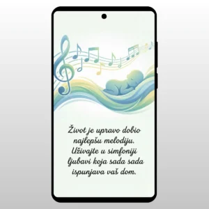 Muzicke note i beba koja spava na plavoj pozadini