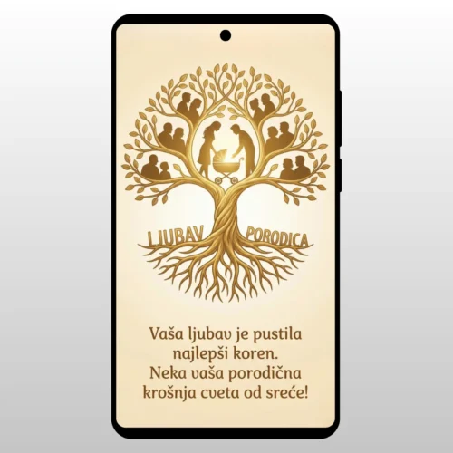Čestitka Za Rođenje Deteta Porodično Drvo Zlatno drvo zivota sa korenjem i siluetama ljudi