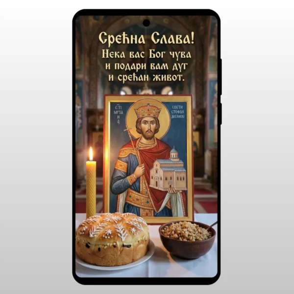 Kolac i sveca ispred ikone kralja