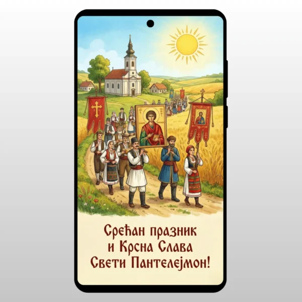Čestitka Za Slavu Sveti Pantelejmon Svečana Litija Narod u letnjoj litiji