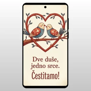 Ilustracija dve pticice u srcu od grancica