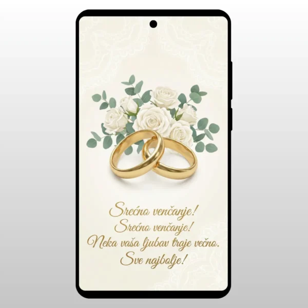 Zlatne burme i bele ruze na ekranu telefona