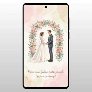 Čestitka Za Venčanje Romantični Cvetni Luk Mlada i mladozenja ispod cvetnog luka