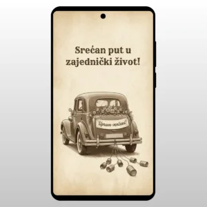 Retro automobil sa konzervama za mladence