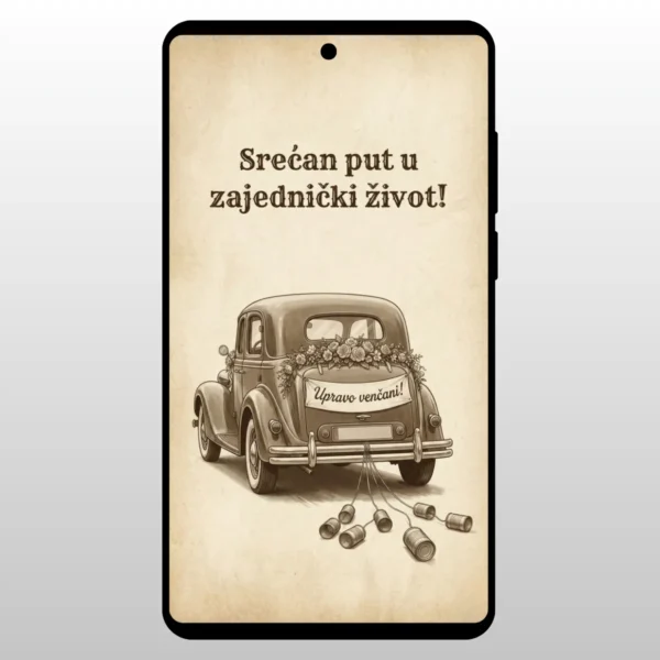 Retro automobil sa konzervama za mladence