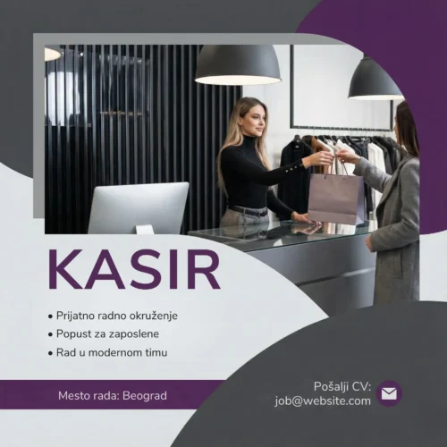 Oglas za Posao Kasir Butik Šablon Kasirka u modnoj radnji