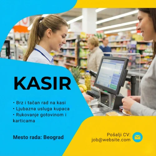 Oglas za Posao Kasir Market Šablon Kasirka u marketu oglas
