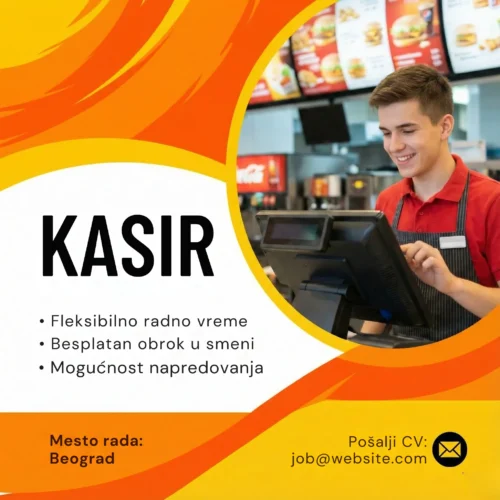 Oglas za Posao Kasir Tržni Centar Šablon Kasir u butiku oglas