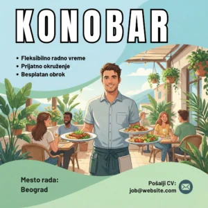 Oglas za Posao Konobar Restoran Šablon Konobar nosi hranu oglas
