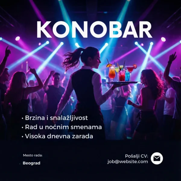 Oglas za Posao Konobar Šablon Konobarica nosi pice u klubu