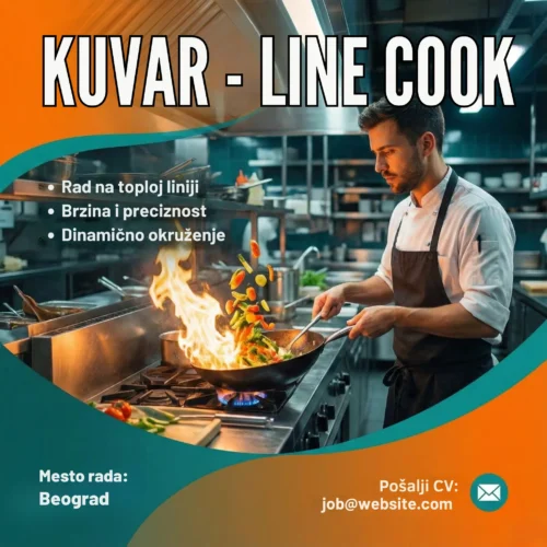 Oglas za Posao Kuvar Line Cook Šablon Kuvar za sporetom u akciji