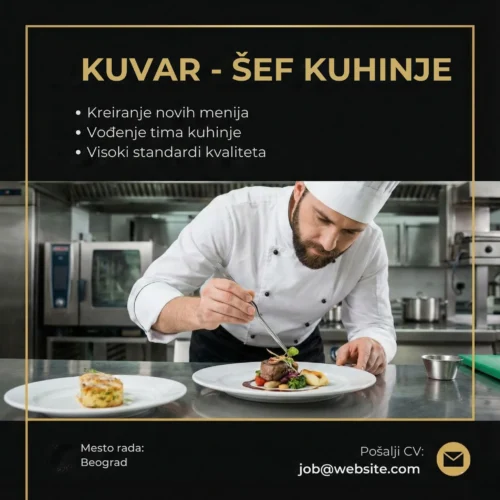 Oglas za Posao Kuvar Šef Kuhinje Šablon Sef kuhinje servira tanjir