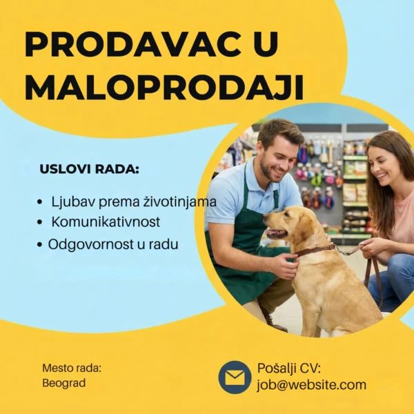 Prodavac u pet shopu sa psom