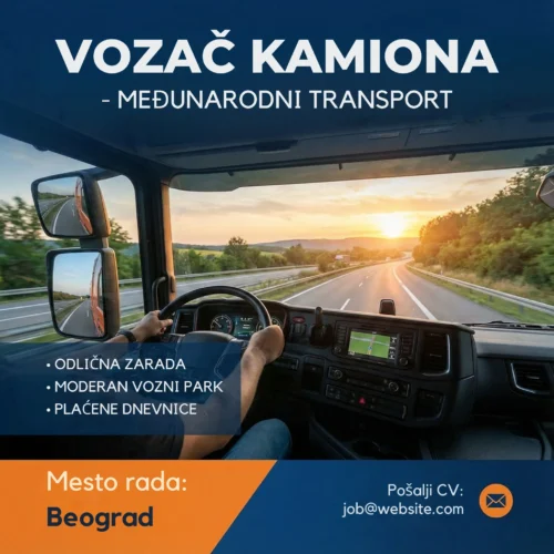 Oglas za Posao Vozač Kamiona Međunarodni Transport Šablon Kamion na autoputu u zalazak sunca