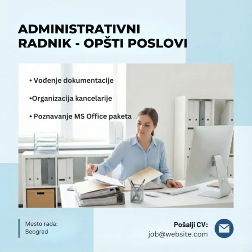 Oglas za posao Administrativni radnik Šablon Zena sa papirima u kancelariji